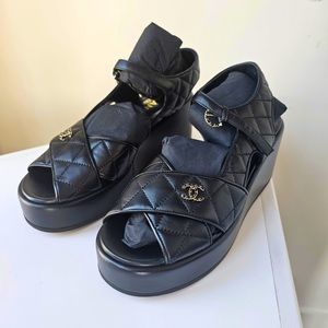 Chanel Quilted Black Sandals